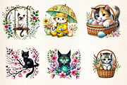 Spring Cats Sublimation Clipart, an Animal Illustration by DreamArtGraphic (Thumbnail 2 of 4)
