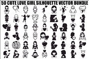 Cute Love Girl Silhouette Bundle, an Illustration by Designs_River (Thumbnail 1 of 53)