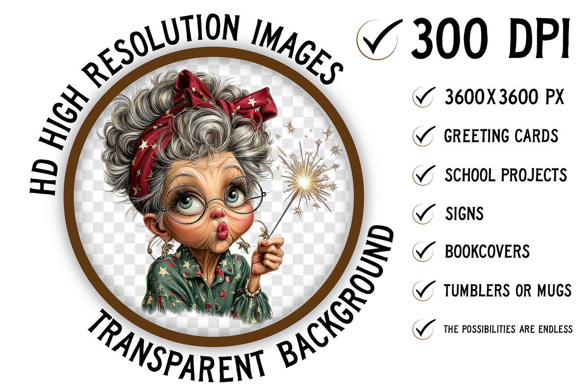 Whimsical Old Lady Birthday Clipart, an Illustration by Craft Nest (Photo 2 of 11)