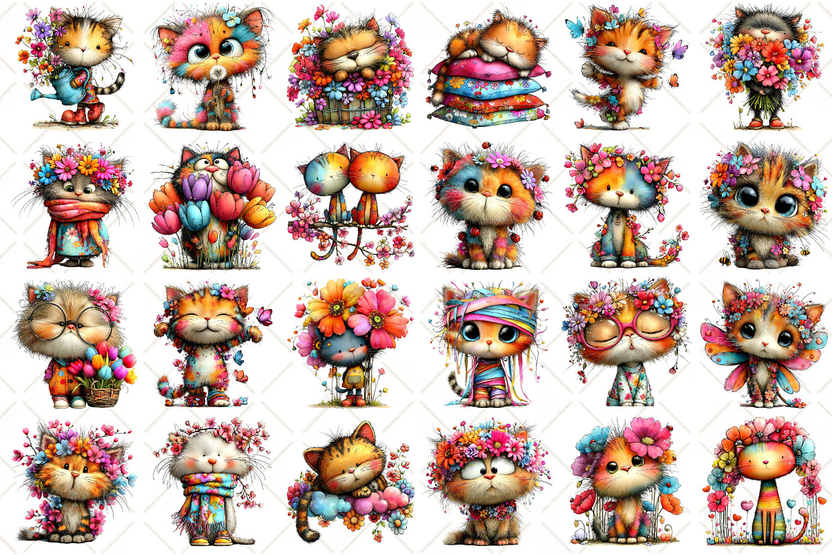 Whimsical Spring Cat Clipart, an Illustration by Black Bird Studio (Photo 2 of 5)