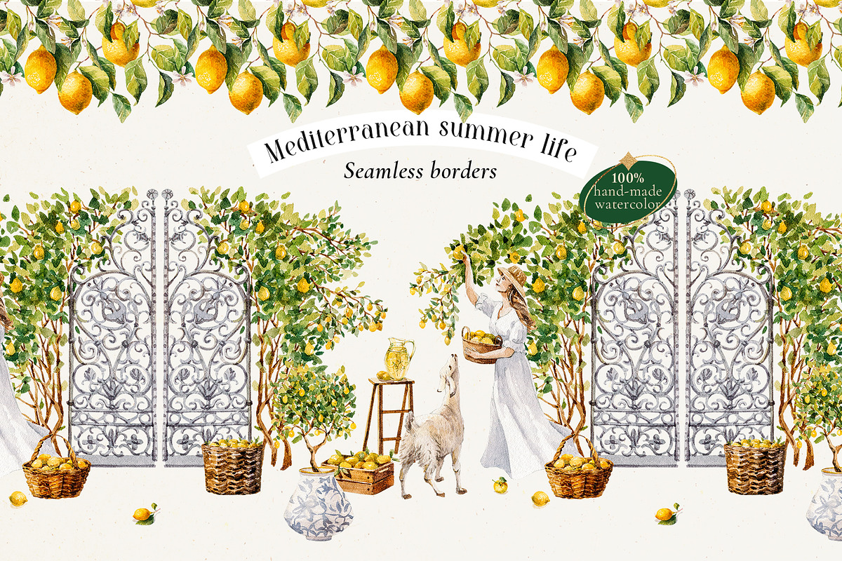Watercolor Mediterranean summer life, a Decorative Illustration by Pamyatka Shop (Photo 12 of 25)