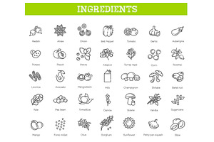 Vegetables and Fruit Vector icons, a Food Illustration by Tettygreen