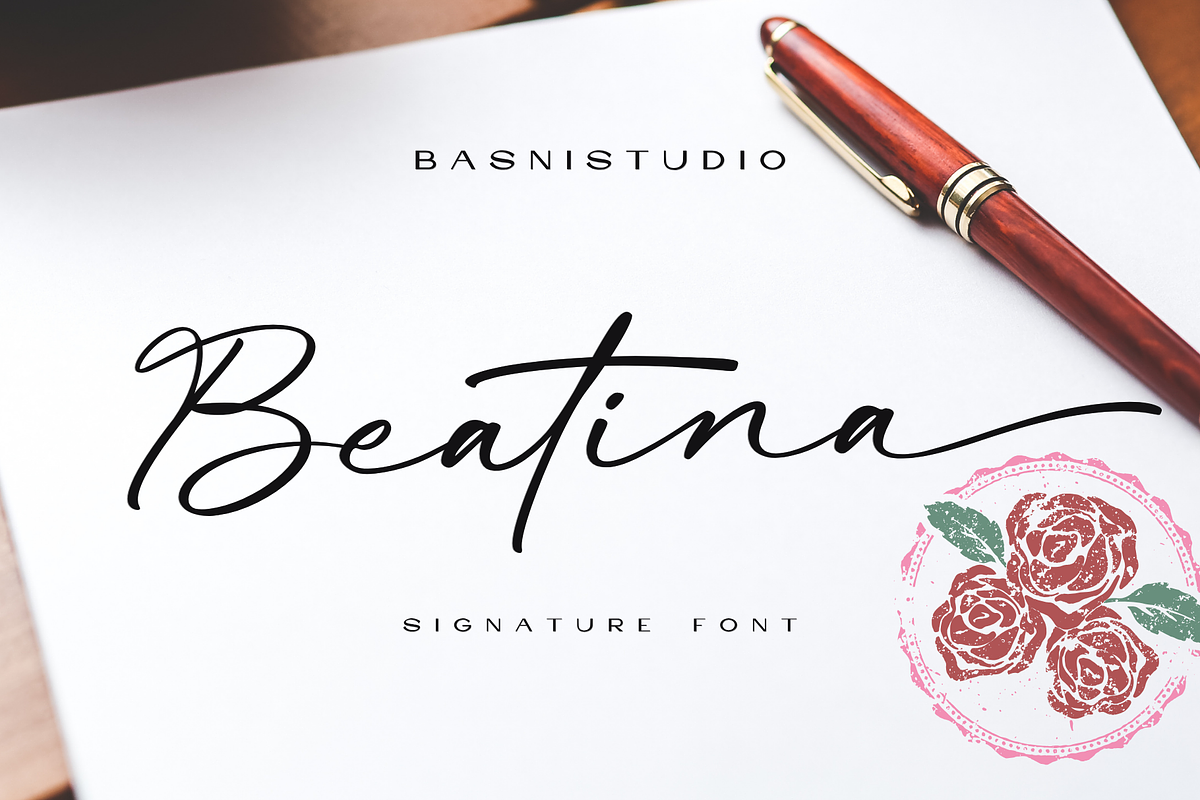 Beatina – Signature Font, a Script Font by Basnistudio (Photo 1 of 11)