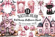 Pink Orange Halloween Clipart, a Seasonal Illustration by Designking (Thumbnail 1 of 5)