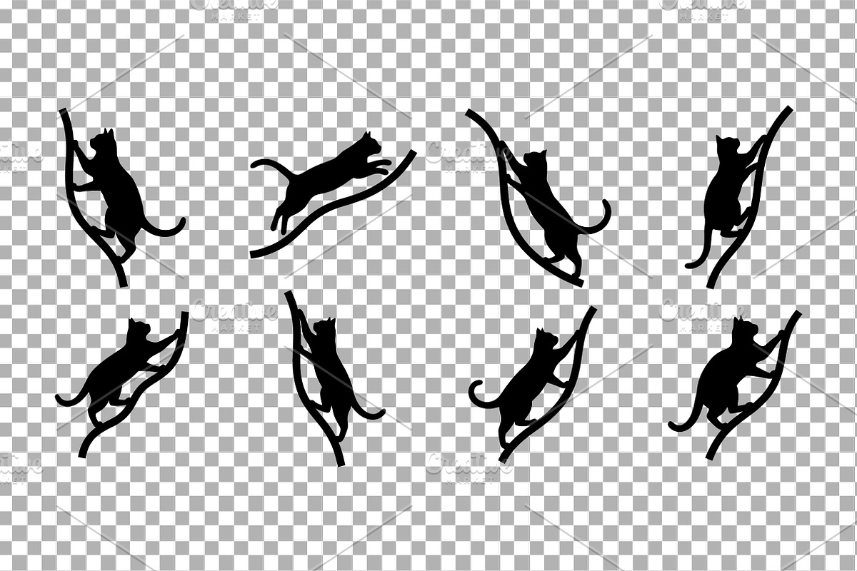 Climbing Cat Branch Silhouettes Set, an Animal Illustration by Artonix (Photo 2 of 3)
