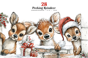 Peeking Reindeer Clipart Bundle | 28, an Animal Illustration by Bijou Bay