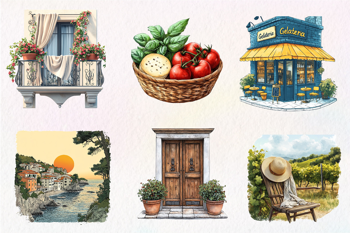 Antique Italian Summer Clipart, an Illustration by CreationArt (Photo 7 of 9)