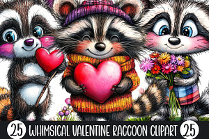 Whimsical Valentine Raccoon Clipart, an Illustration by Designking
