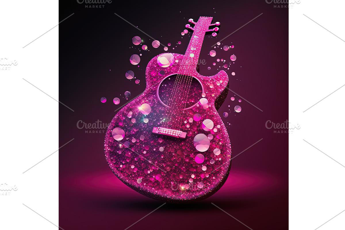 Glamour pink guitar with glitter for, an Illustration by Lermont51