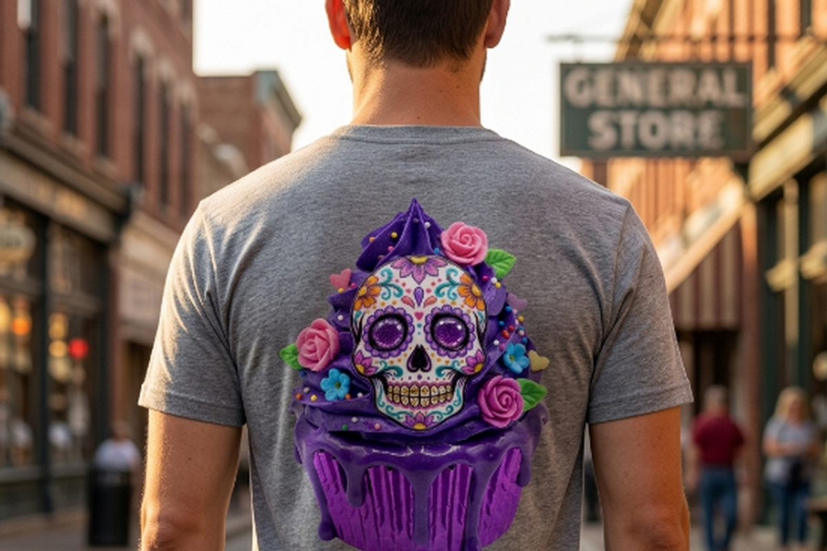 Sugar Skull Purple Cupcake Art, a Shirt Mockup by Vector Stall (Photo 8 of 14)