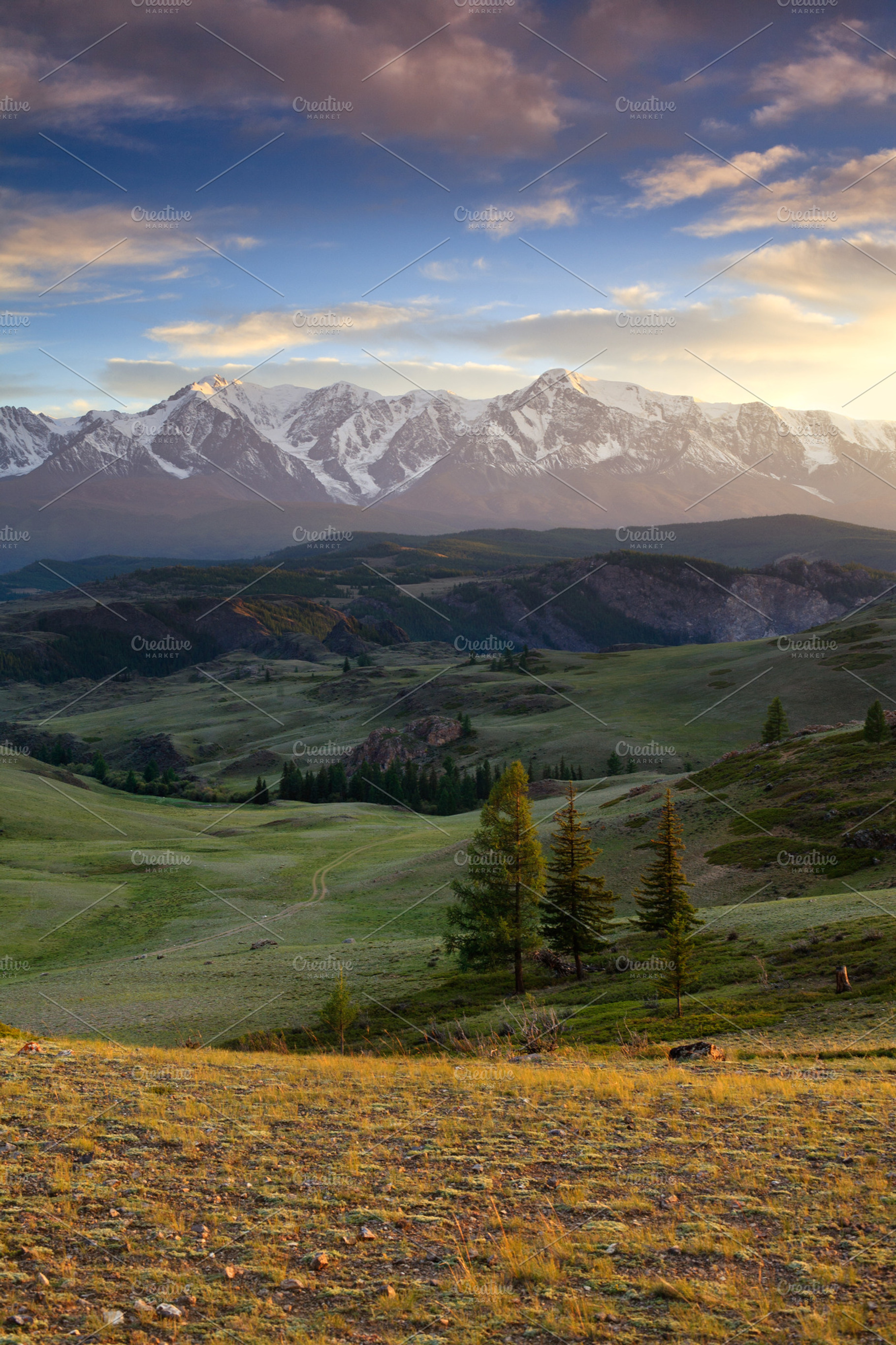 Beautiful mountain nature landscape containing nature, sunset, and beauty, a Nature Photo by GoodMomentShop