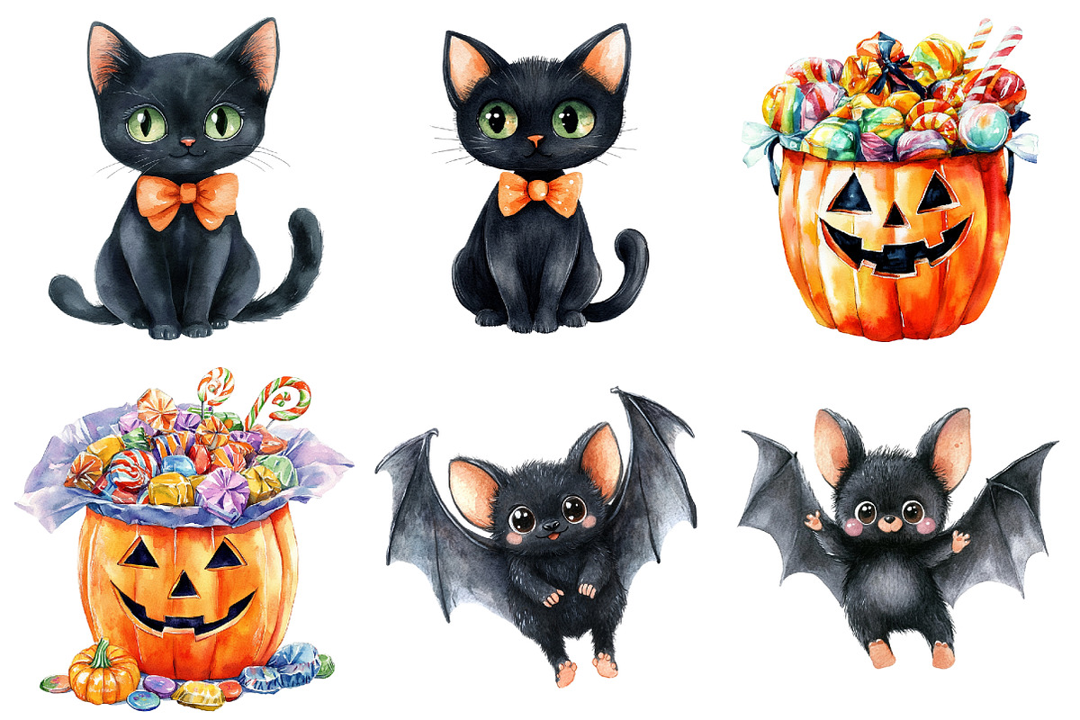Watercolor Cute Halloween Clipart, a Seasonal Illustration by CitraGraphics (Photo 6 of 7)