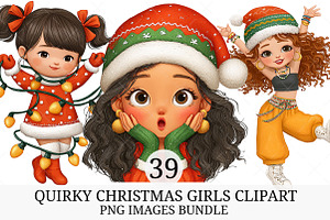 Quirky Christmas Girls Clipart, an Illustration by Craft Nest