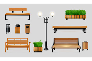 Realistic park elements. City street, an Object Illustration by Stock-Smart-Start