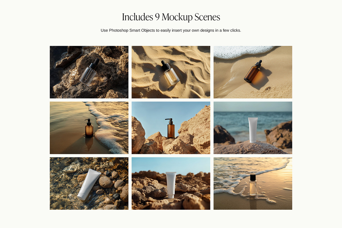 Coastal Cosmetic Bottle Mockups, a Packaging Mockup by Wildfield Studio (Photo 6 of 6)