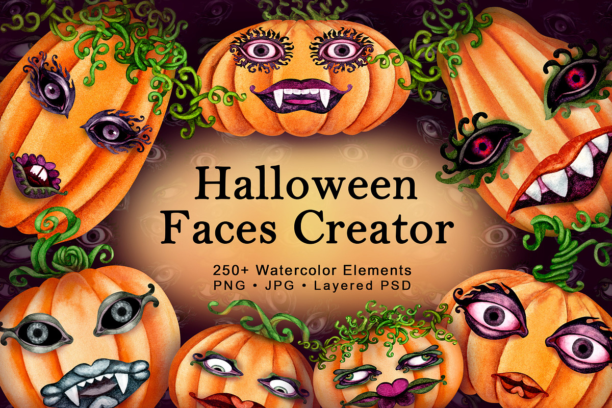 Halloween Pumpkin Faces Creator, a Seasonal Illustration by EL_SUHOVA (Photo 1 of 11)