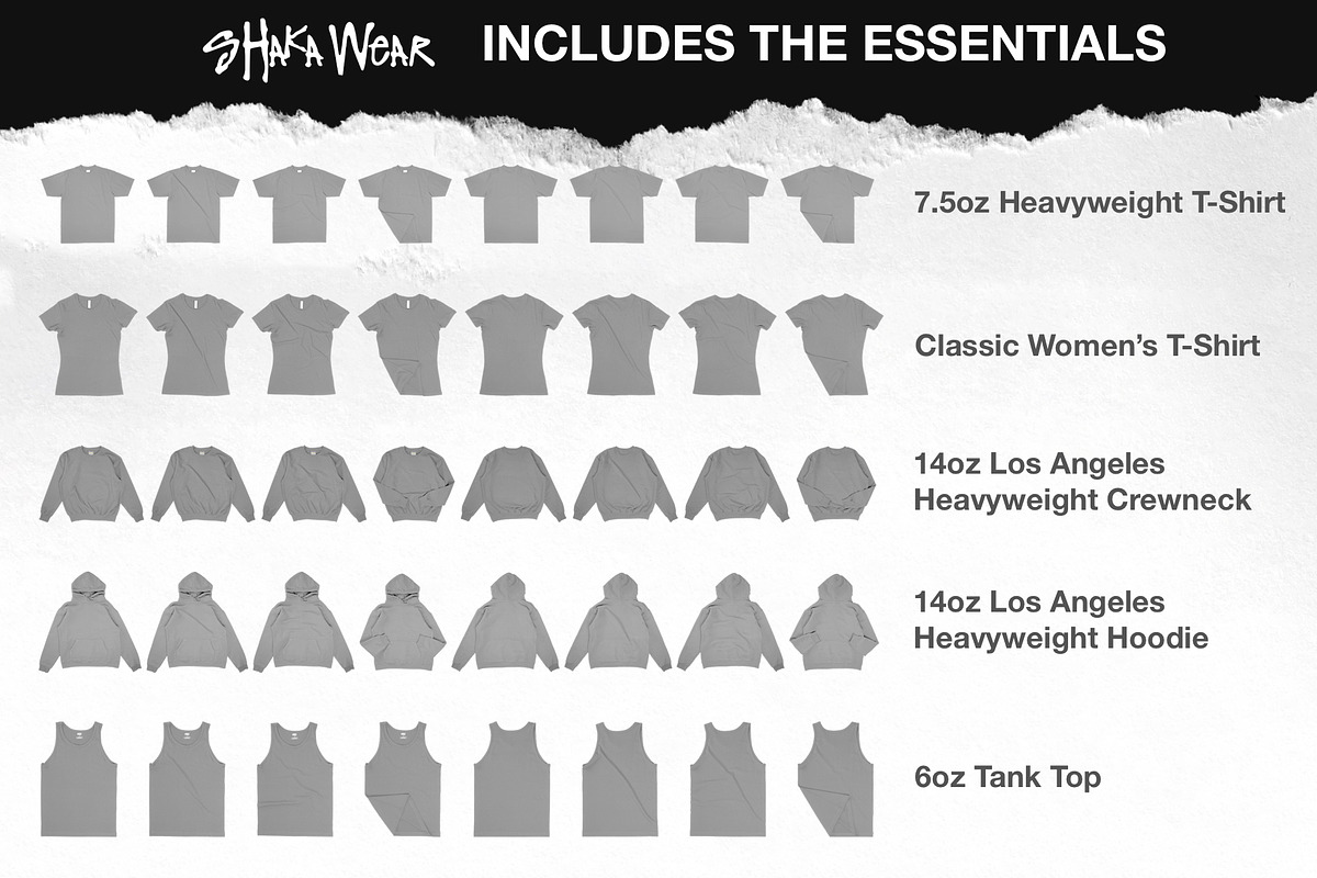 Shaka Wear Essentials Mockup Bundle, a Hoody Mockup by Pixel Sauce™ (Photo 2 of 6)