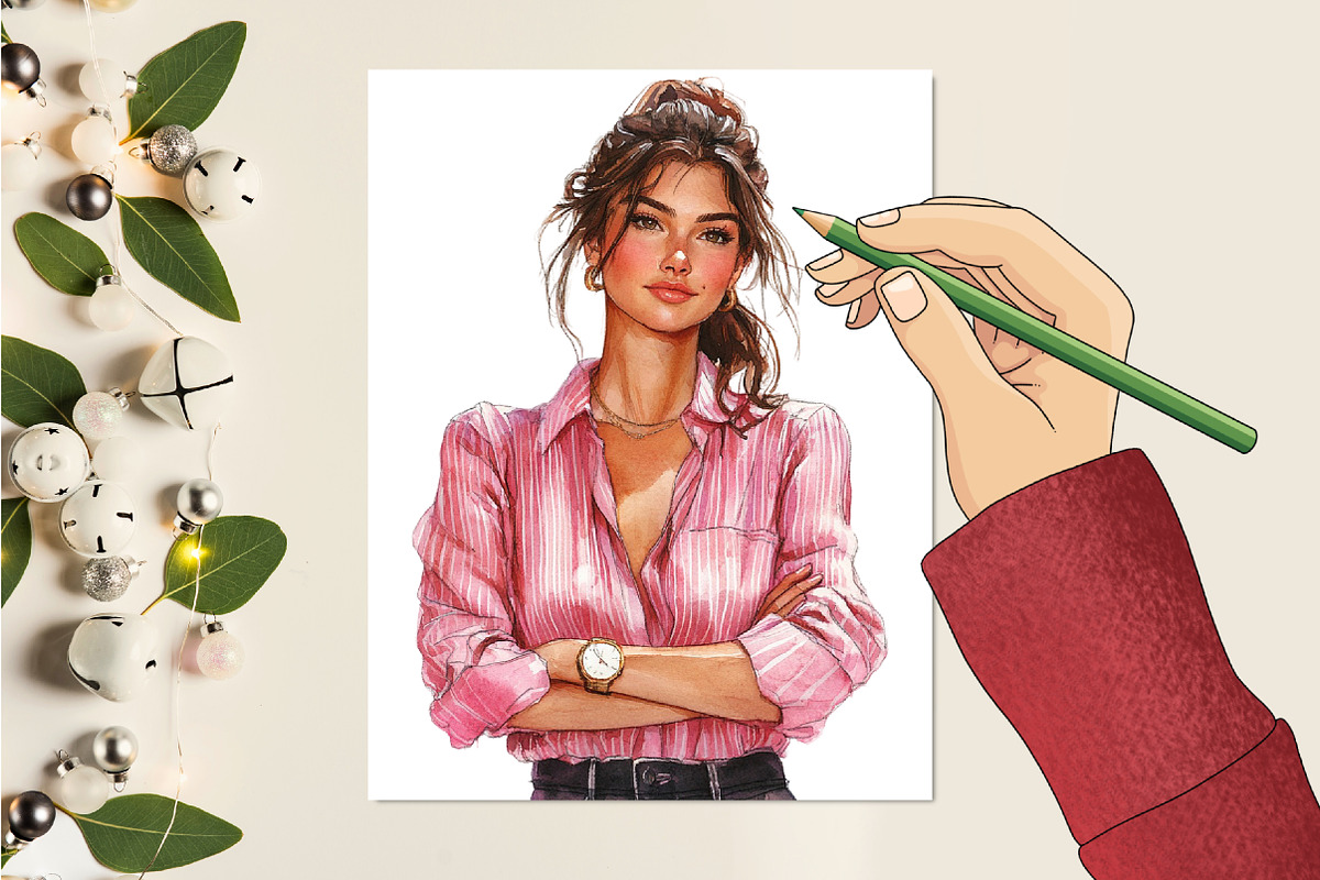 Pink Summer Woman Watercolor Clipart, an Illustration by RobertsArt (Photo 6 of 7)