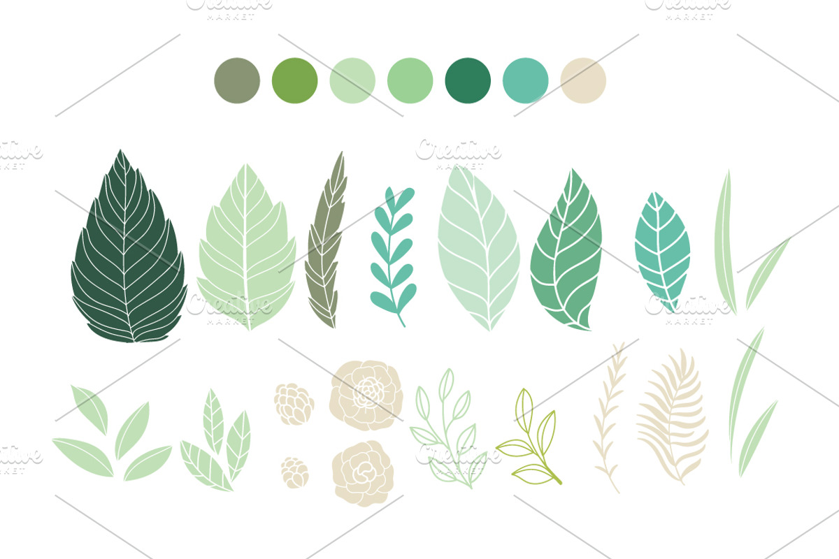 GREEN VECTOR ELEMENTS AND PATTERN, a Decorative Illustration by MooBeer (Photo 3 of 5)