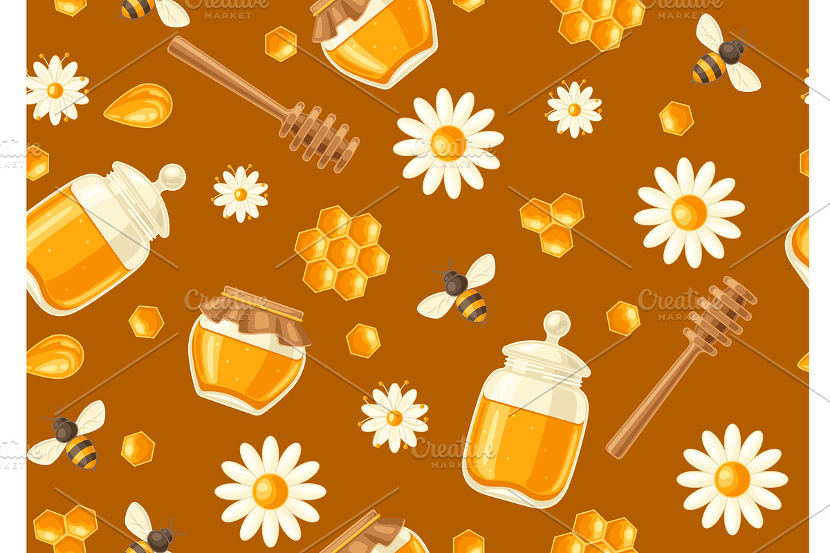 Seamless pattern with honey items, a Pattern Graphic by incomible