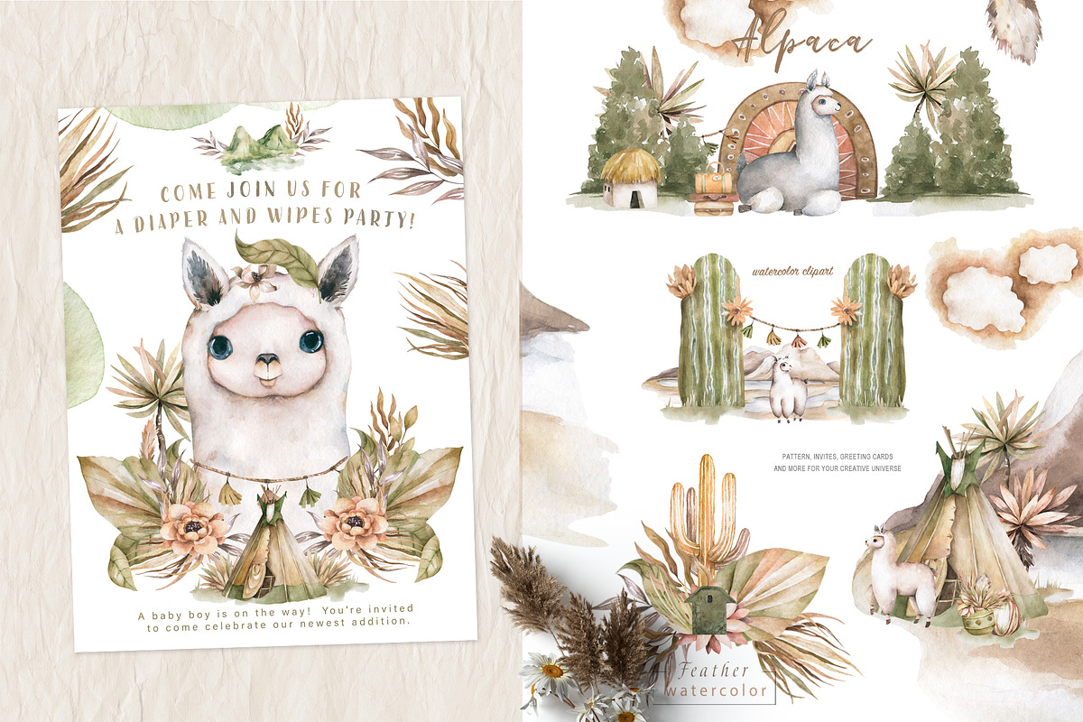 Alpaca Cute WildLife Watercolor Set, an Animal Illustration by Ann Art Houze (Photo 9 of 12)