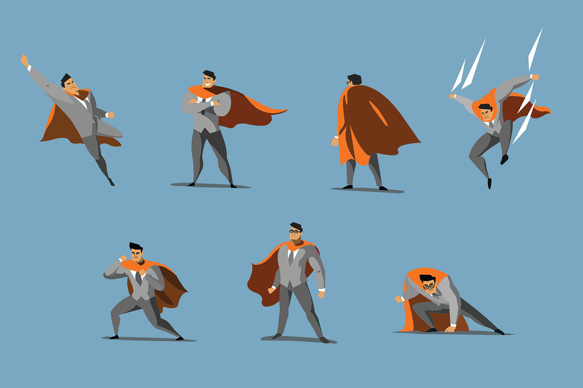 Vector superhero businessman set, a Person Illustration by lemonoff