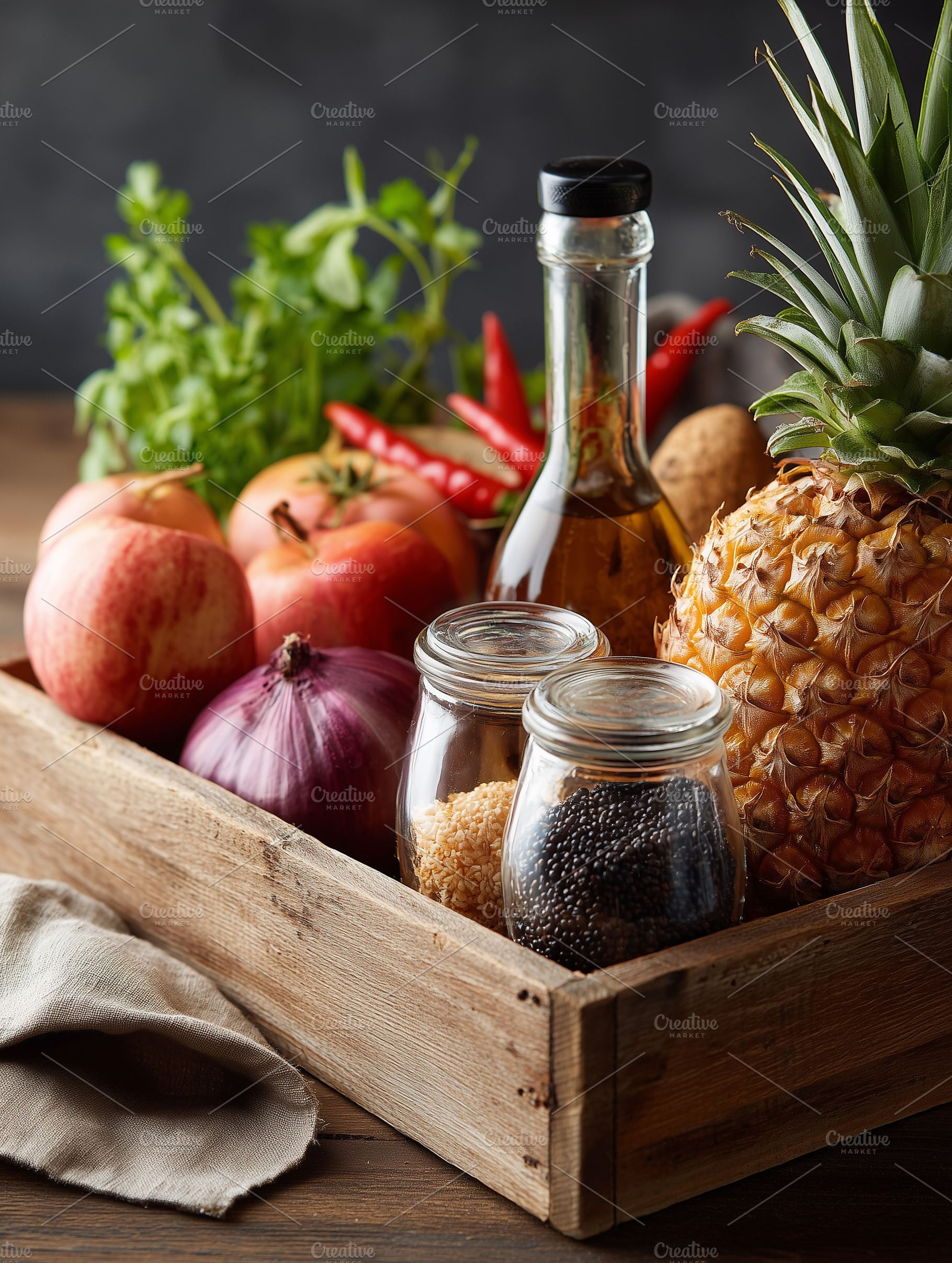 Fresh fruits, vegetables, seeds and, a Food & Drink Photo by MistyDay