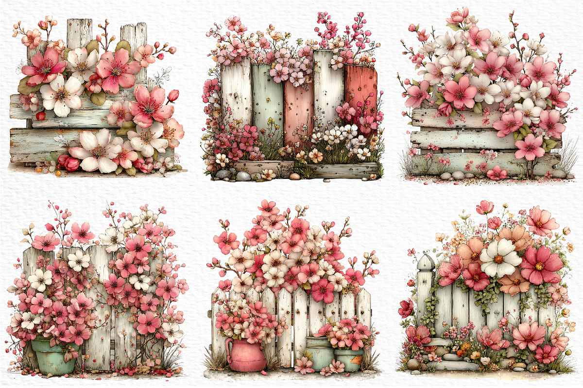 Spring Fence & Flower Clipart Png, an Illustration by Craft Nest (Photo 4 of 11)