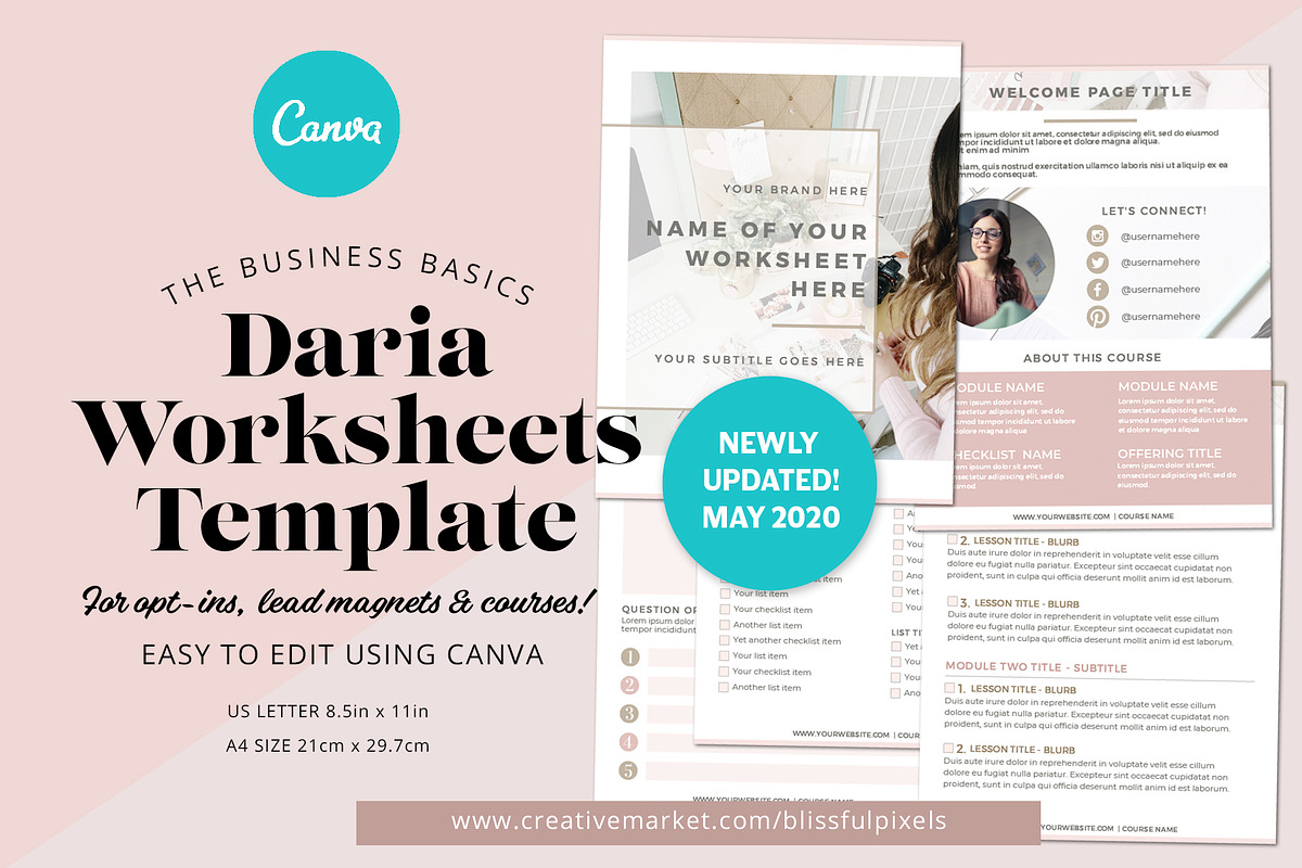 Daria - Worksheet or Course Template, a Marketing Template by Blissful Pixels (Photo 1 of 6)