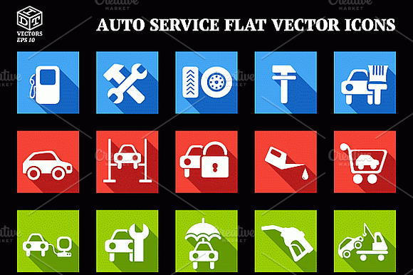 Auto Service Flat Vector Icons preview 2