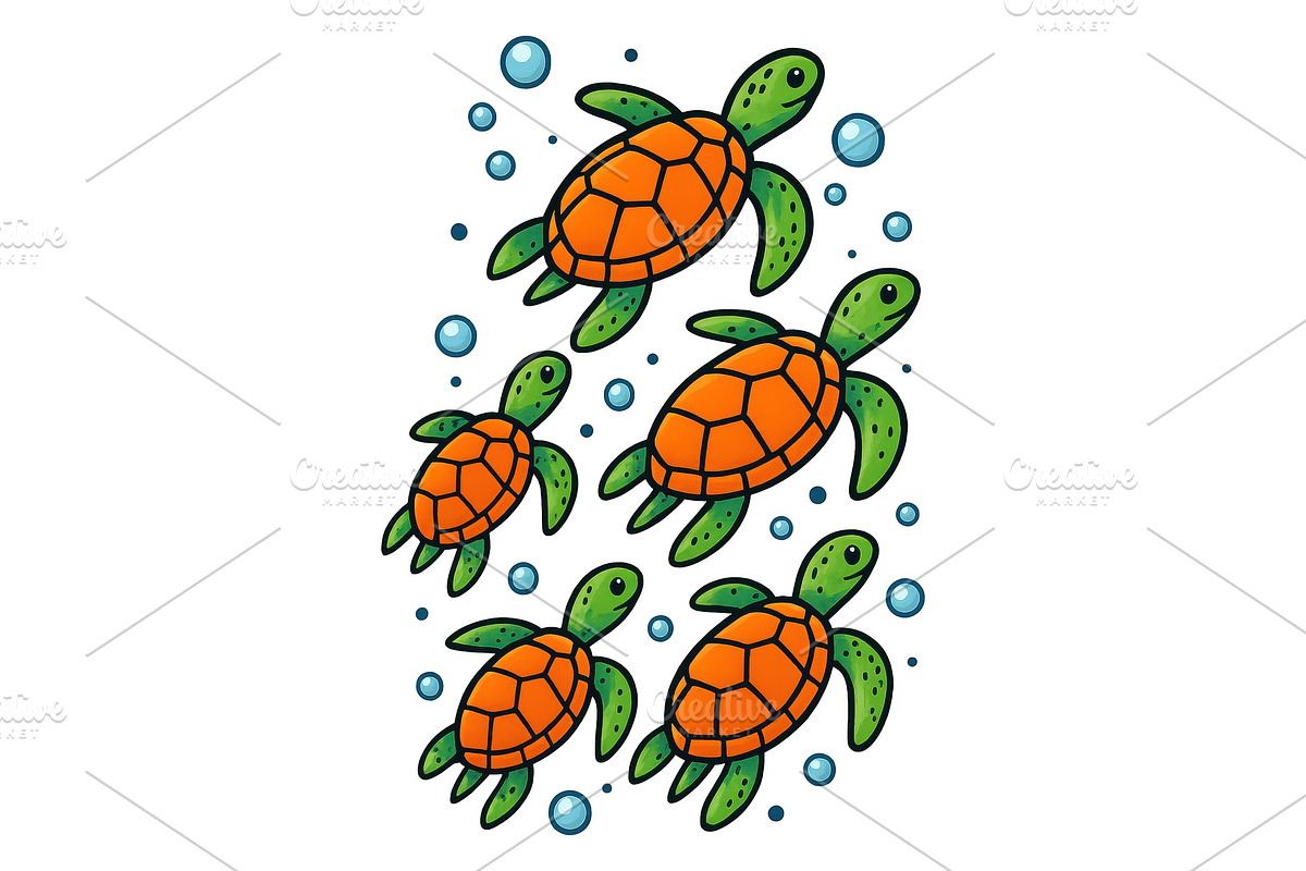 Sea Turtle Cute Ocean Illustration, a Background Graphic by LaseredNinja (Photo 1 of 7)