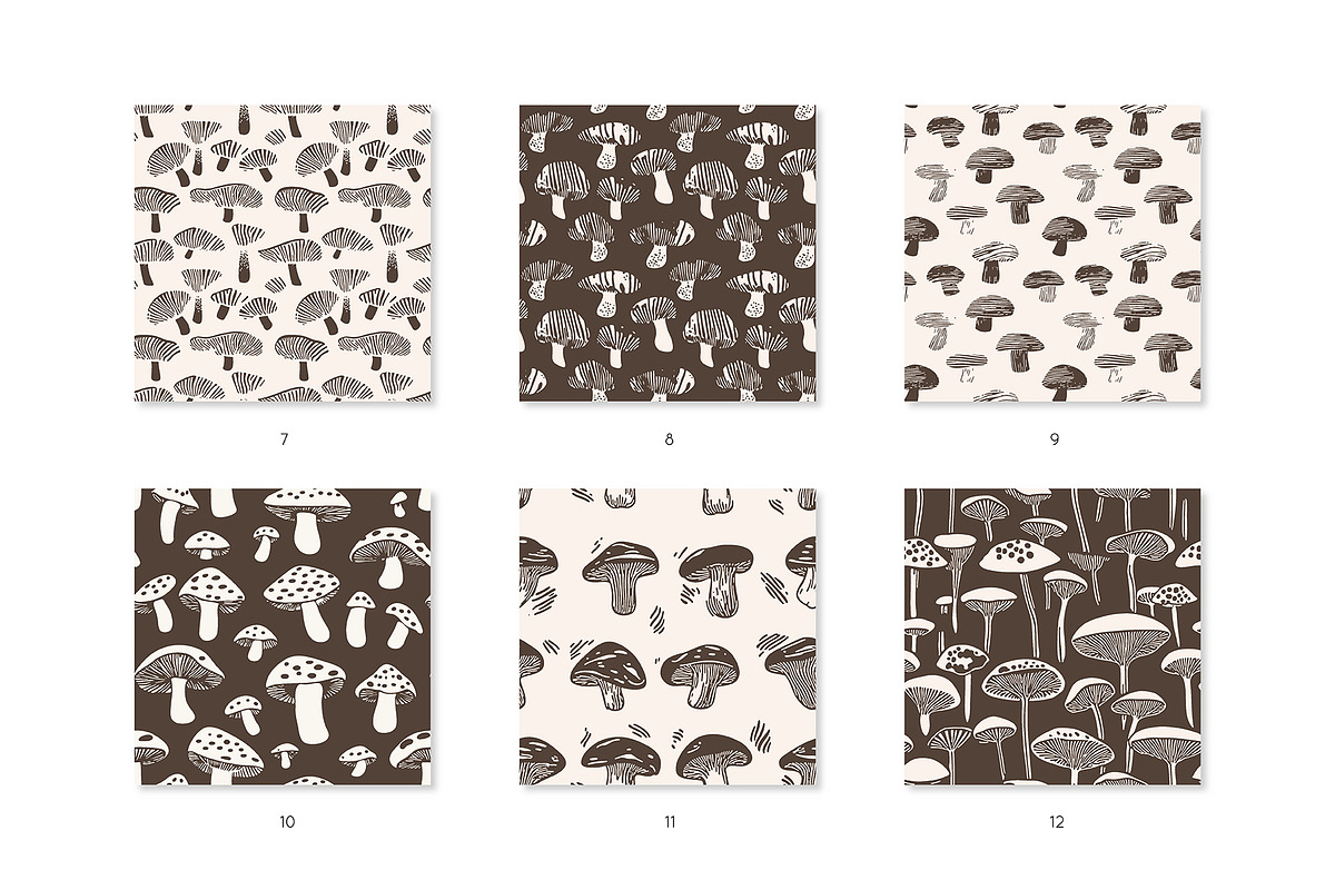 Mushrooms. Seamless Patterns Set, a Pattern Graphic by Curly_Pat (Photo 4 of 5)