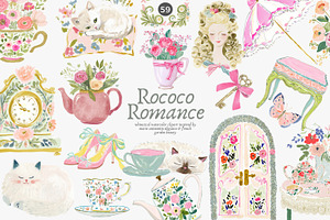 rococo romance clipart set, a Decorative Illustration by Patishop Art