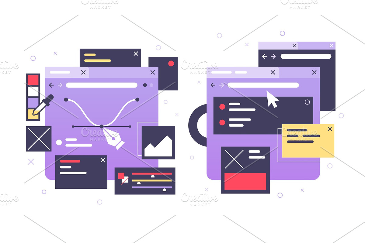 Set icons of web design, laptop, a Person Illustration by Evanat Illustrations