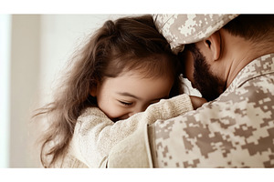 A young girl embraces a military man, a Person Photo by Sergey Kotenev