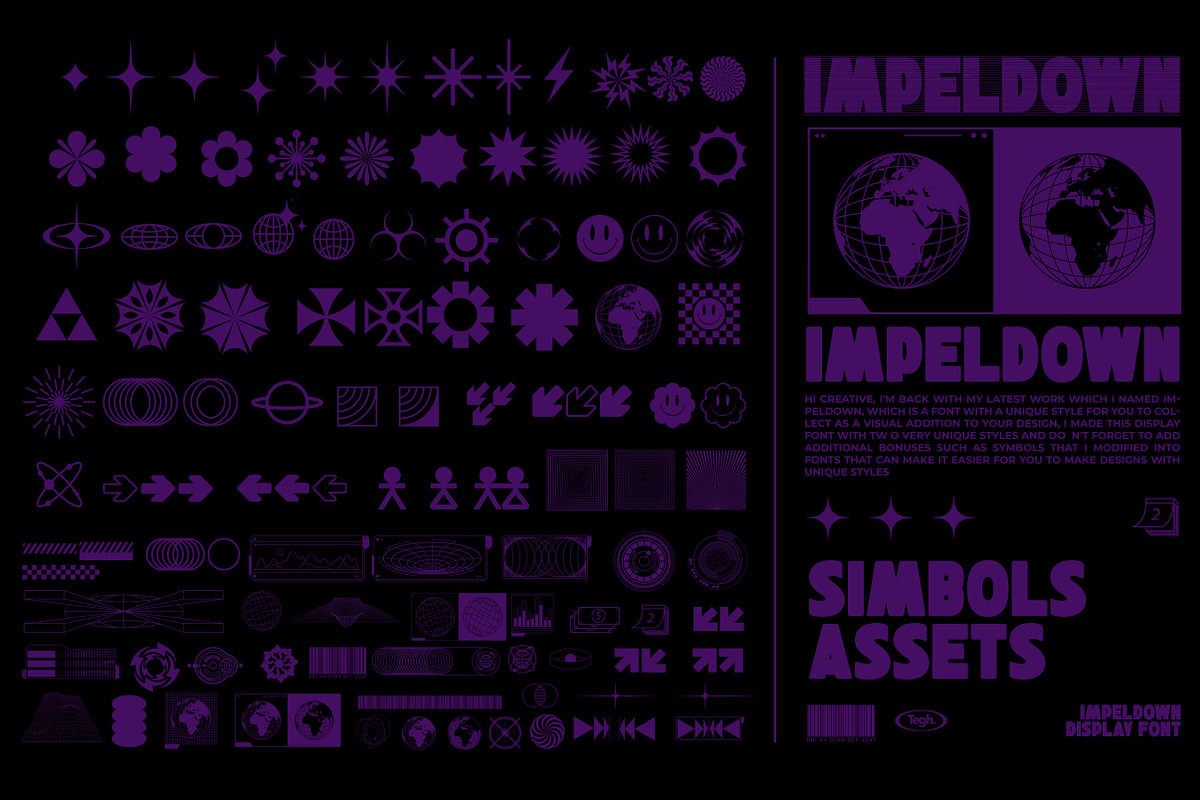 Impeldown Display Font & Symbols, a Symbol Font by Tegh co. (Photo 11 of 12)