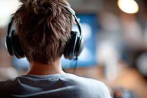 Young gamer wearing headphones focus, a Technology Photo by MistyDay