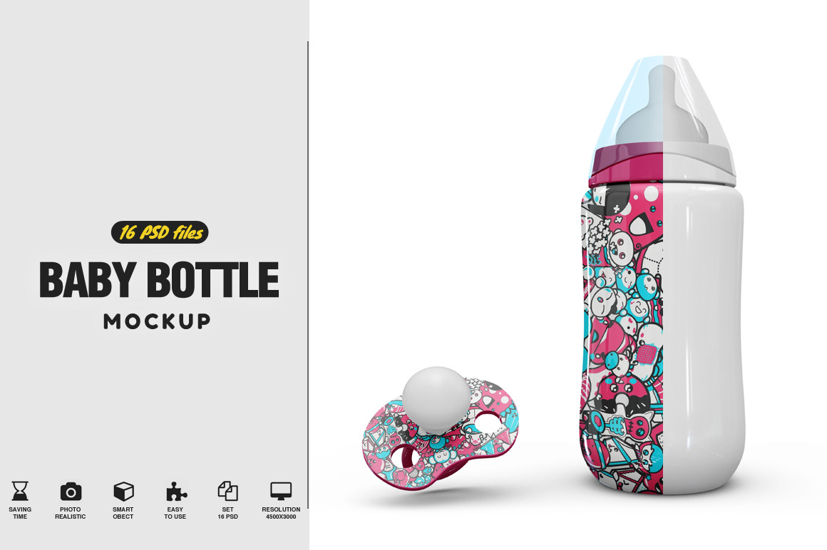 Baby Bottle and Pacifier Vol1 Mockup, a Product Mockup by PixelMockup