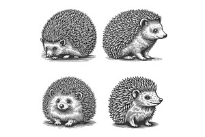 hedgehog engraving set vector, an Animal Illustration by AlexArt