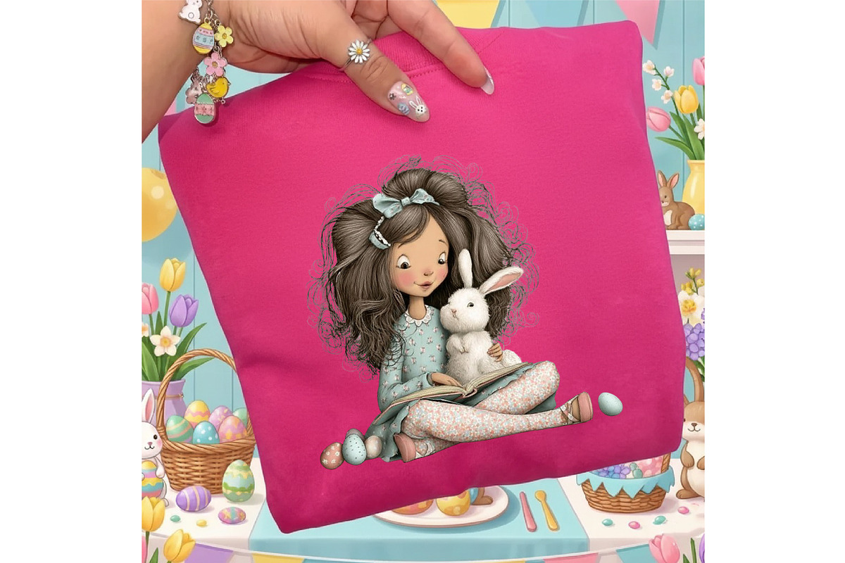 Whimsical Easter Girl and Bunny Clip, an Illustration by designcity5 (Photo 4 of 5)