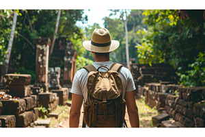 Traveler exploring ancient temple, an Architecture Photo by Igor Tichonow
