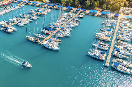 Aerial view of luxure yachts