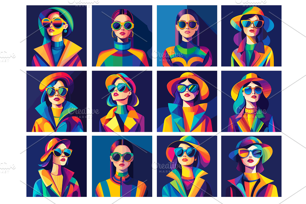 Cartoon woman portraits. Trendy, an Object Illustration by Stock-Smart-Start