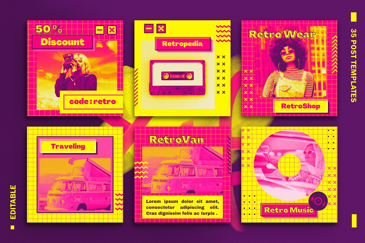 Retro Vibes Canva Instagram Template, a Social Media Template by Vectorheroes (Photo 2 of 8)