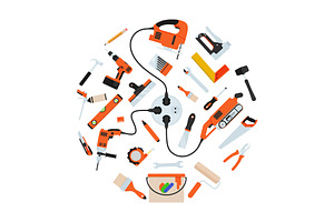 Construction repair tools in circle