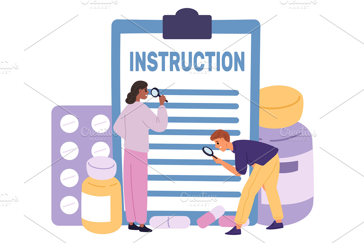 Man and woman examine instructions, a Healthcare Illustration by Vectorbuum