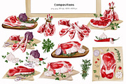 Meat, butcher shop. Watercolor., a Food Illustration by Alena Sid (Thumbnail 4 of 11)