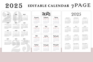 2025 Editable Calendar