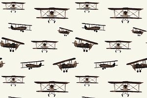 Watercolor Retro Airplanes Pattern