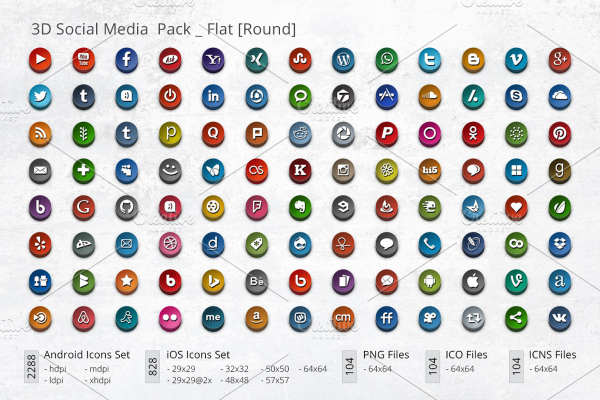 3D Social Media Pack [Round], an Icon by ArtFusion (Photo 3 of 3)